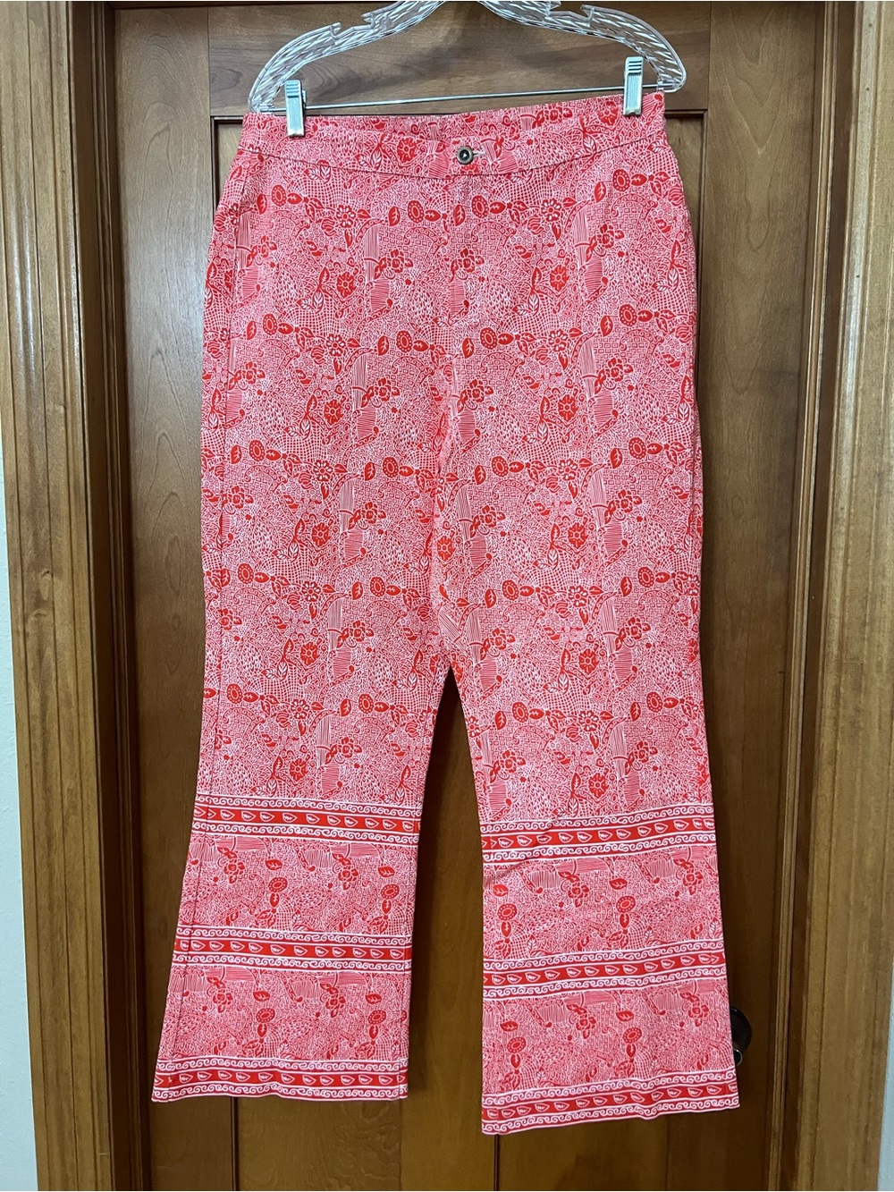 Julia Amory Printed Pants Size XL Cotton Blend Red Orange White